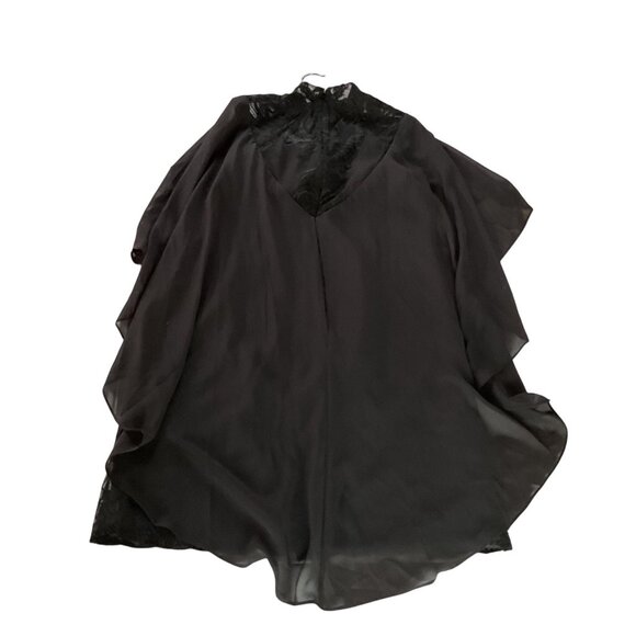 NWT Vintage-Style Black Lace Overlay Dress Sheer Cape High Neck Floral Embroider - Picture 8 of 16